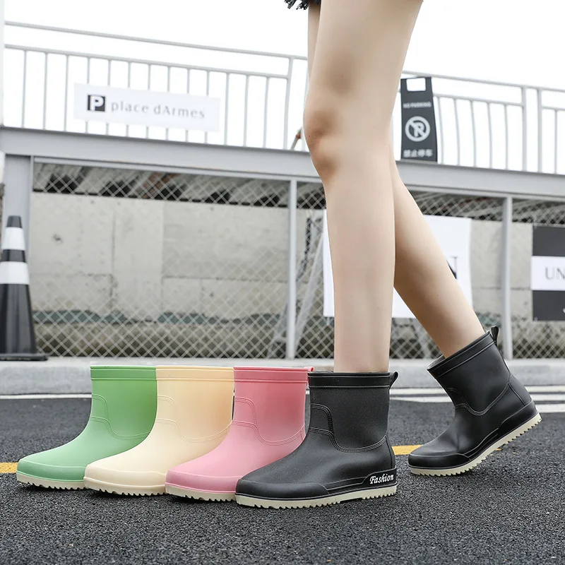 Waterproof Rain Boots for Girls Women Work Shoes Non Slip Anti Skip Water Shoes Pink Botas PVC 36-40 Size Fashion