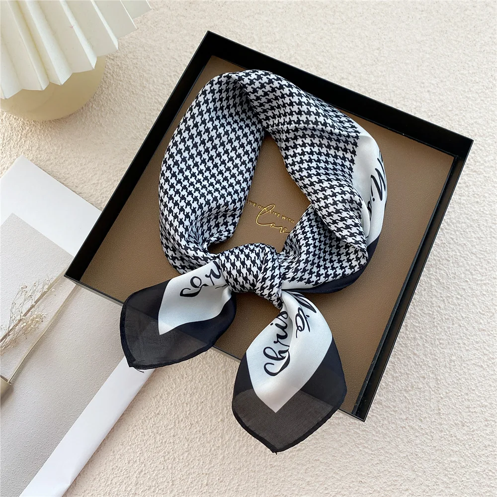 Fashion 53CM Silk Scarf Small Square Scarf Women\'s Versatile Decorative Hair Scarf Bandanas Ponytail Ties Headwear