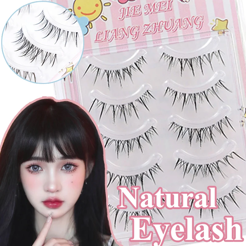 Natural Manga False Eyelash 3/5 Pairs Soft Long Thick Wispy Fluffy V Shaped Eyelashes with Eyelash Tweezer Cosplay Eyes Makeup