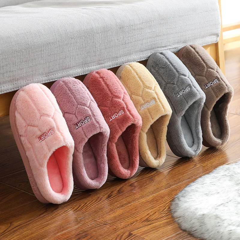 Unisex Winter Shoes Household Cotton Slippers Men Indoor Warm Plush Footwear Non-Slip Platform Slippers Couple Women Home Shoes