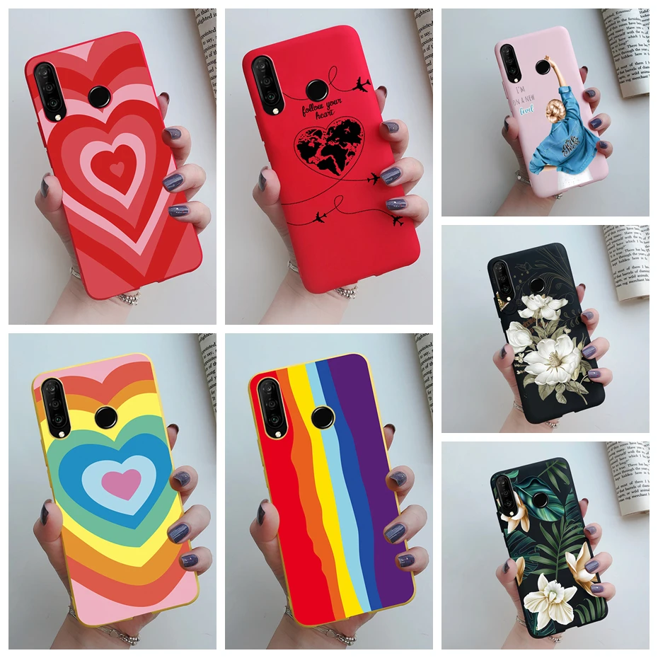 For Huawei P30 Lite Pro Case Fashion Love Heart Rainbow Soft Fundas For Huawei P30 Pro VOG-L29 ELE-L29 P 30 Lite P30lite Coque