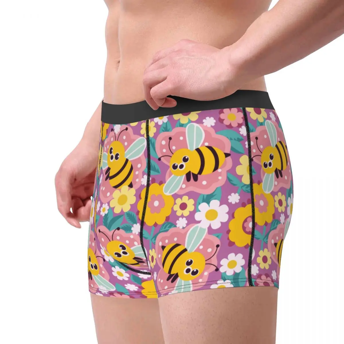 Custom Male Fashion Cute Bees Flower Pattern Underwear Boxer Briefs Men Breathable Shorts Panties Underpants - view 3