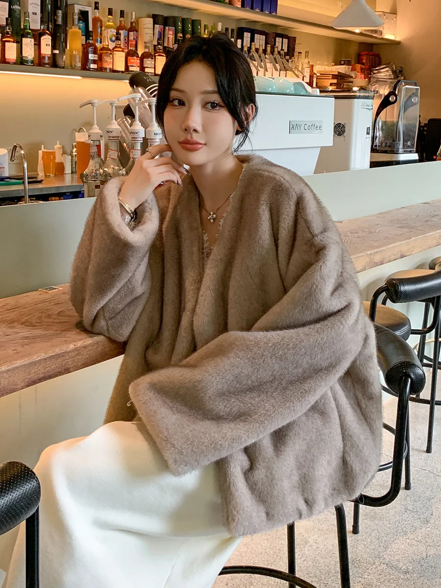 

Верхние пальто из искусственного меха, женские ручные работы Highstreet, популярные женские пуховые ветровки в китайском стиле, пуговицы, шерстяная толстовка с отделкой, стильная OL