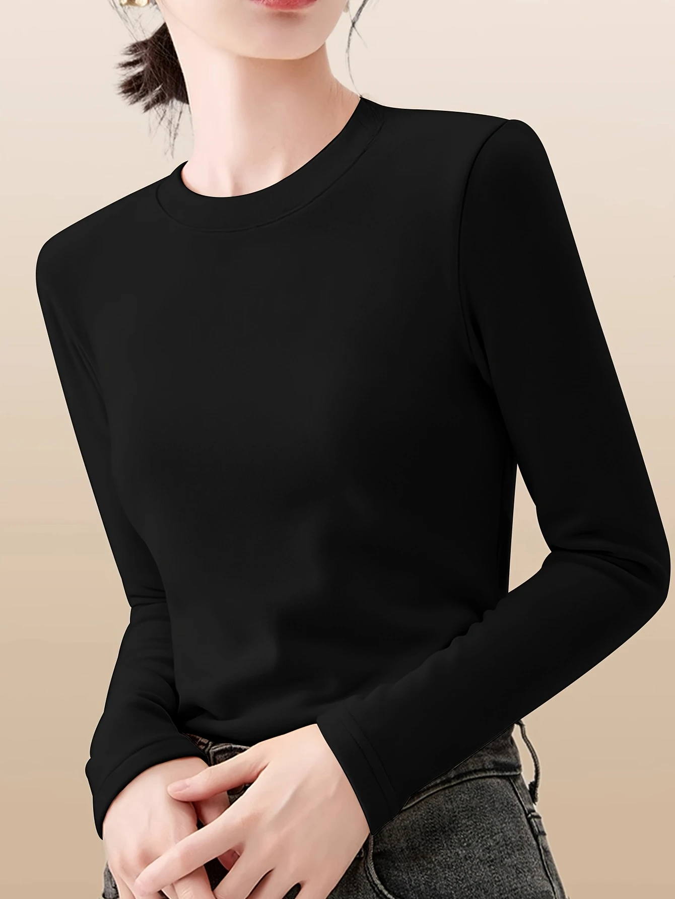 Women's Solid Color Close Fitting Bottom Top Suitable for Autumn and Winter Wear