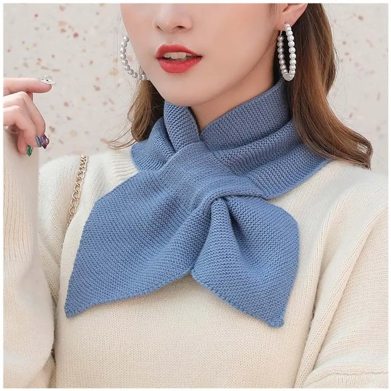 Autumn Winter Scarf Soft Neck Scarf Girls Knitted Sweater Bowtie Women Casual Cross Fishtail Scarf Straps Ladies Shawl