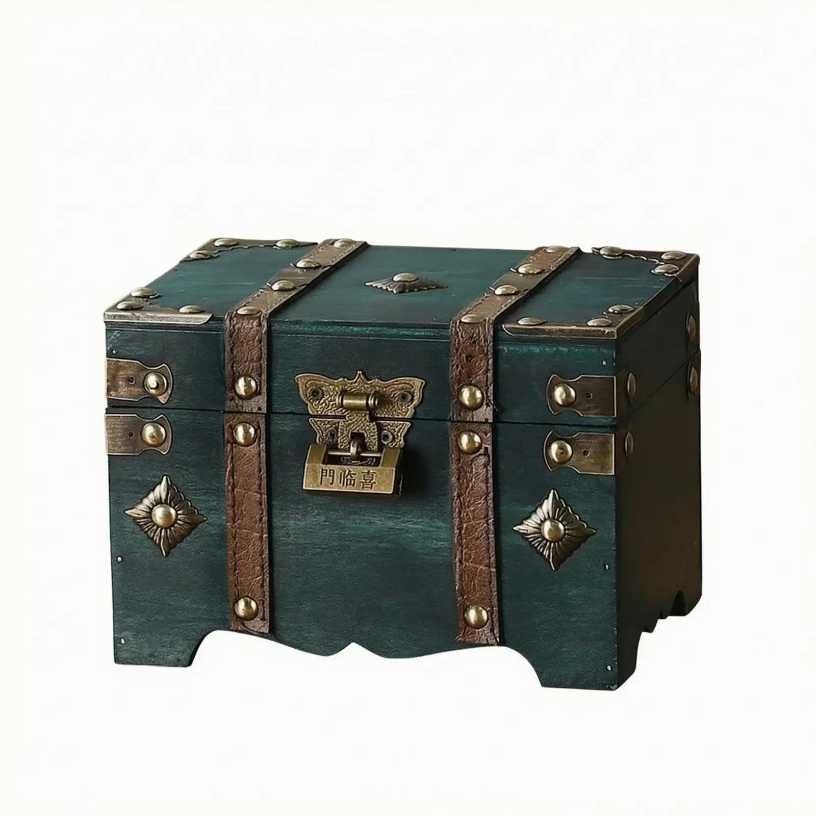 Vintage Wood Storage Chest with Combination Lock for Jewelry Keepsake Vanity Organizer Box