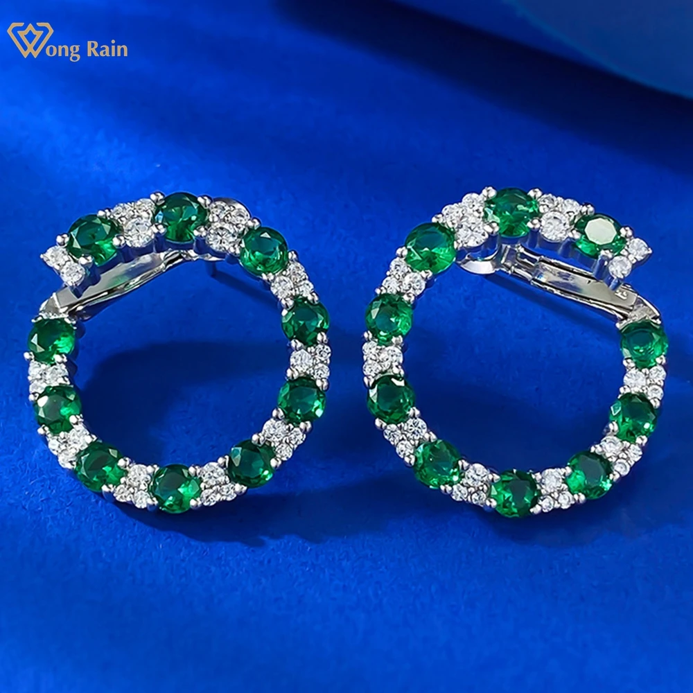 

Wong Rain 100% 925 Sterling Silver Round Cut Emerald Ruby Sapphire High Carbon Diamond Gemstone Ear Studs Earrings Fine Jewelry