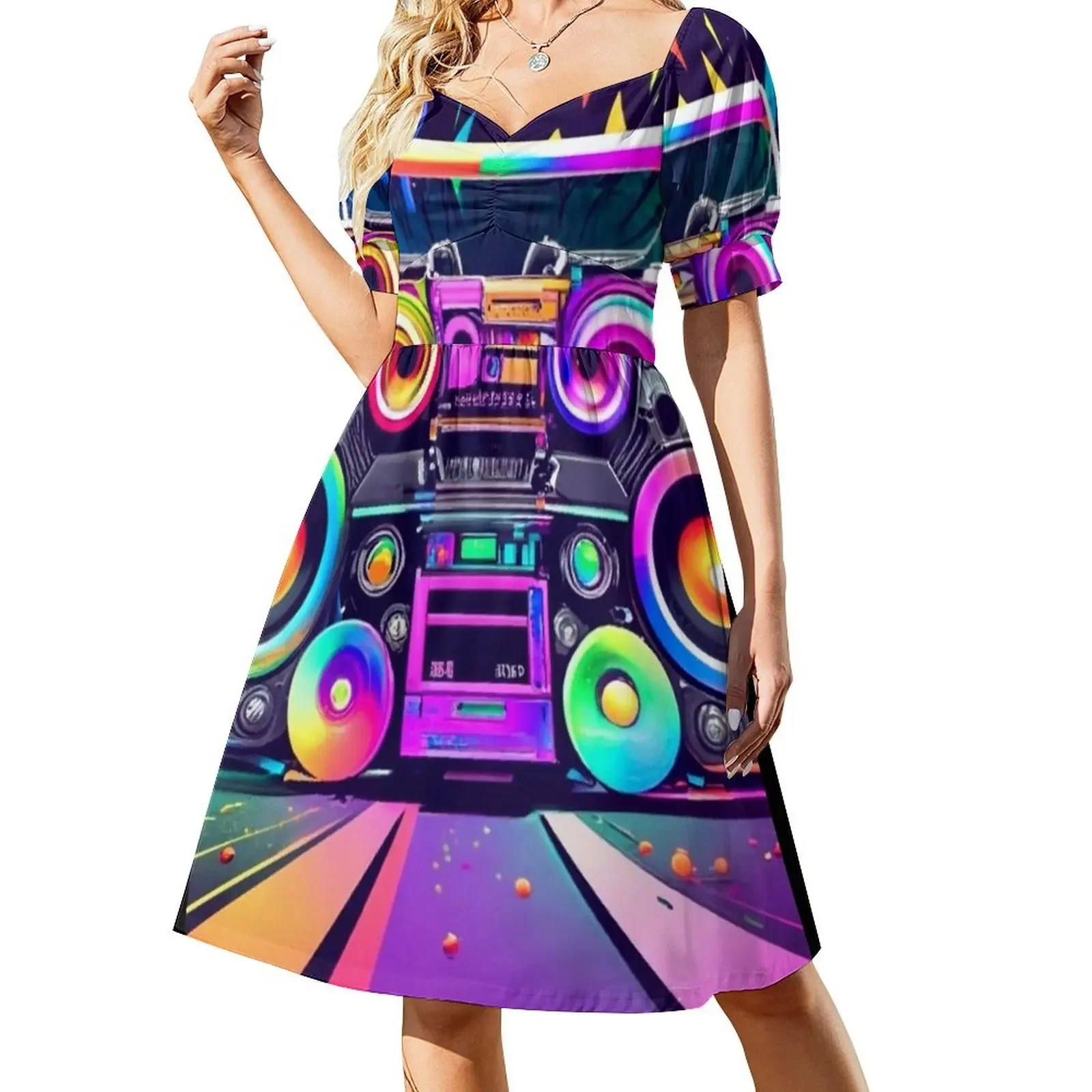 Multi Color 80's Boombox Creative Art Short-Sleeved Dress dresses women summer 2025 women's evening dresses