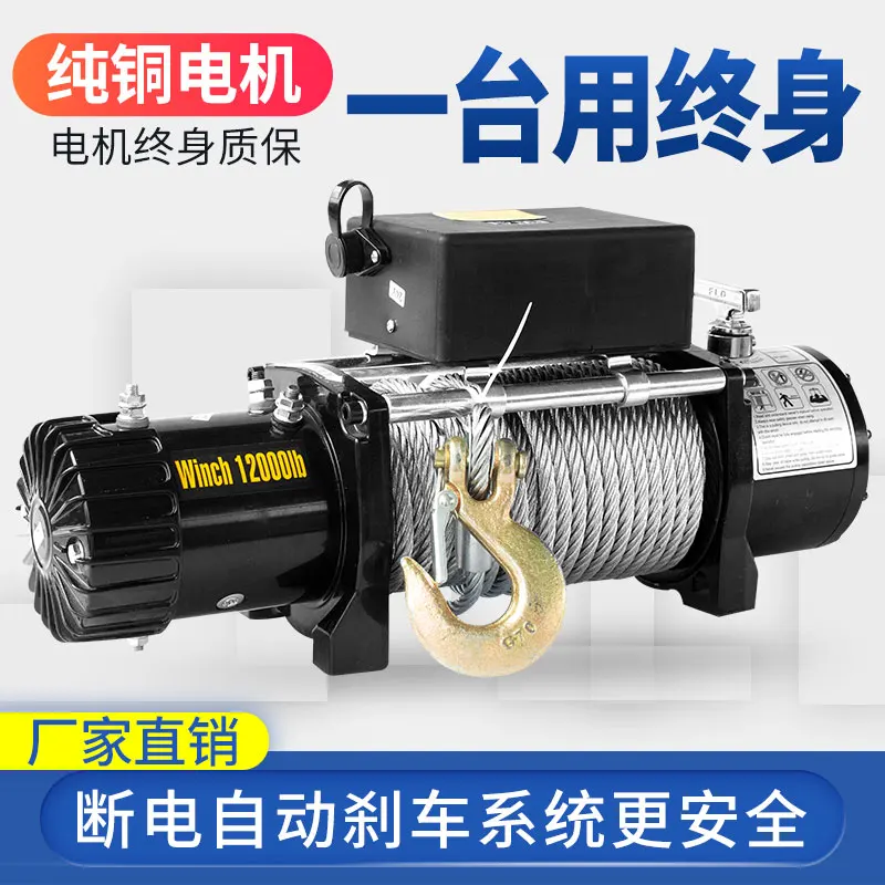 Electric winch 12v off-road self-rescue car 24v truck mounted crane electric hoist small