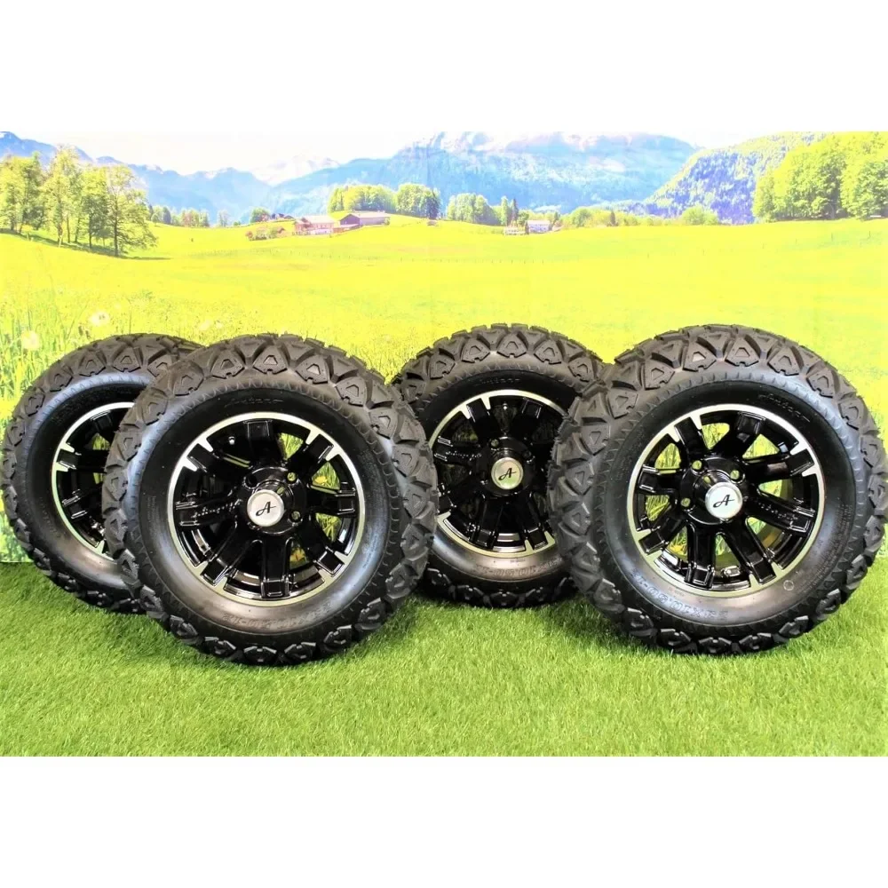 

(Set of 4) 23x10.50-12 ATW-045 with 12x6 Black Aluminum Wheels for Golf/ATV/UTV