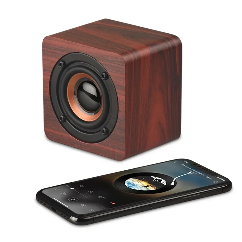 Q1 Mini Wooden Bluetooth Speaker Portable Wireless Subwoofer Strong Bass Powerful Sound Box Music Cube for PC Tablet Laptop