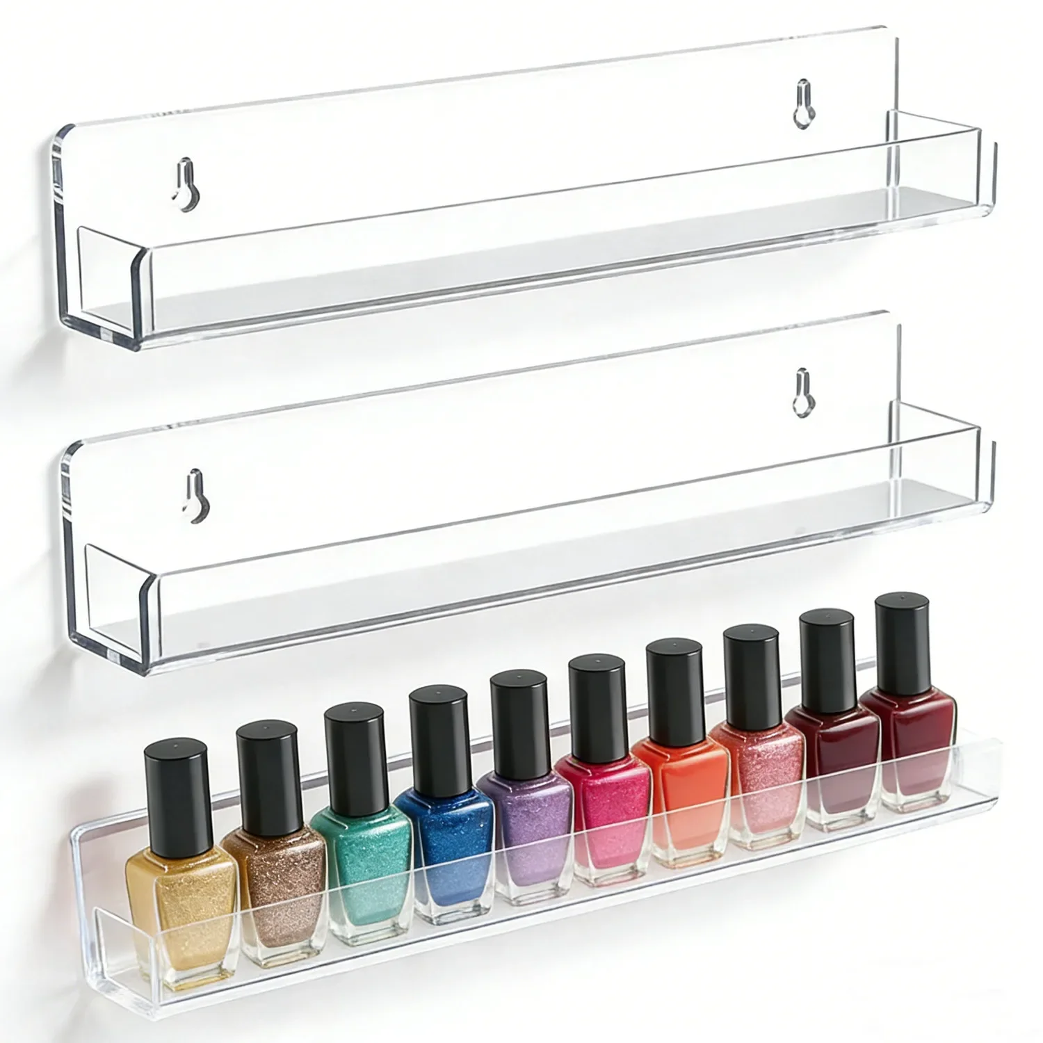 3 Tier Shelve Wall Mount Acrylic Nail Gel Polish Rack Display Holder Organizer Hold 33 to 45 Bottles Stand Showing