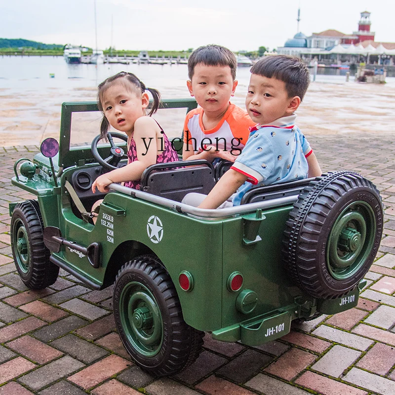 Tqh Double Seat off-Road Jeep Children's Electric Car Four-Wheel off-Road Baby Remote Control Toy Car