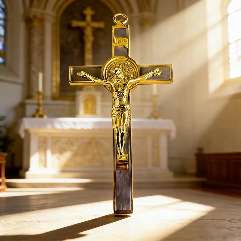 Neues 2026 Premium Zweifarbiges Katholisches Kruzifix mit St.-Benedikt-Medaille für die tägliche Andacht und als spirituelles Geschenk für die Heimdekoration – Detail 1