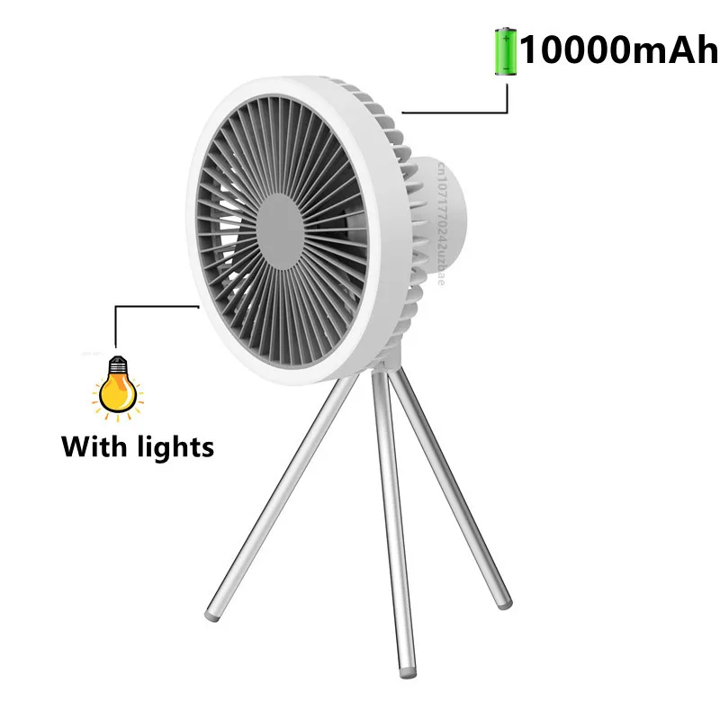 

10000mAh Camping Electric Fan Tripod USB Charging Table Portable Wireless The Ceiling Electric Fan With Power Supply Lights