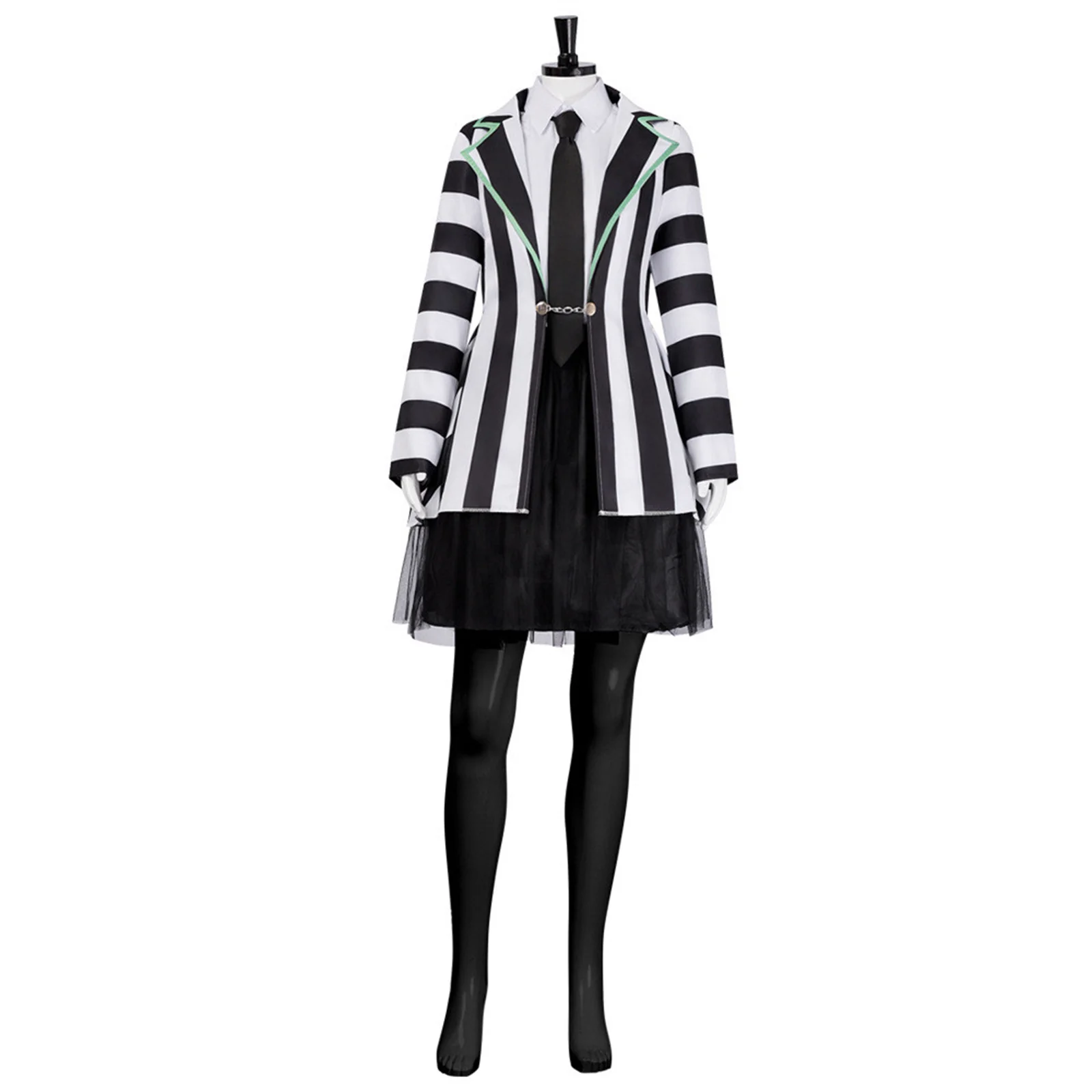 Female Cosplay Costume Halloween Women Costumes Striped Blazer Black White Vertical Striped Suit Dress