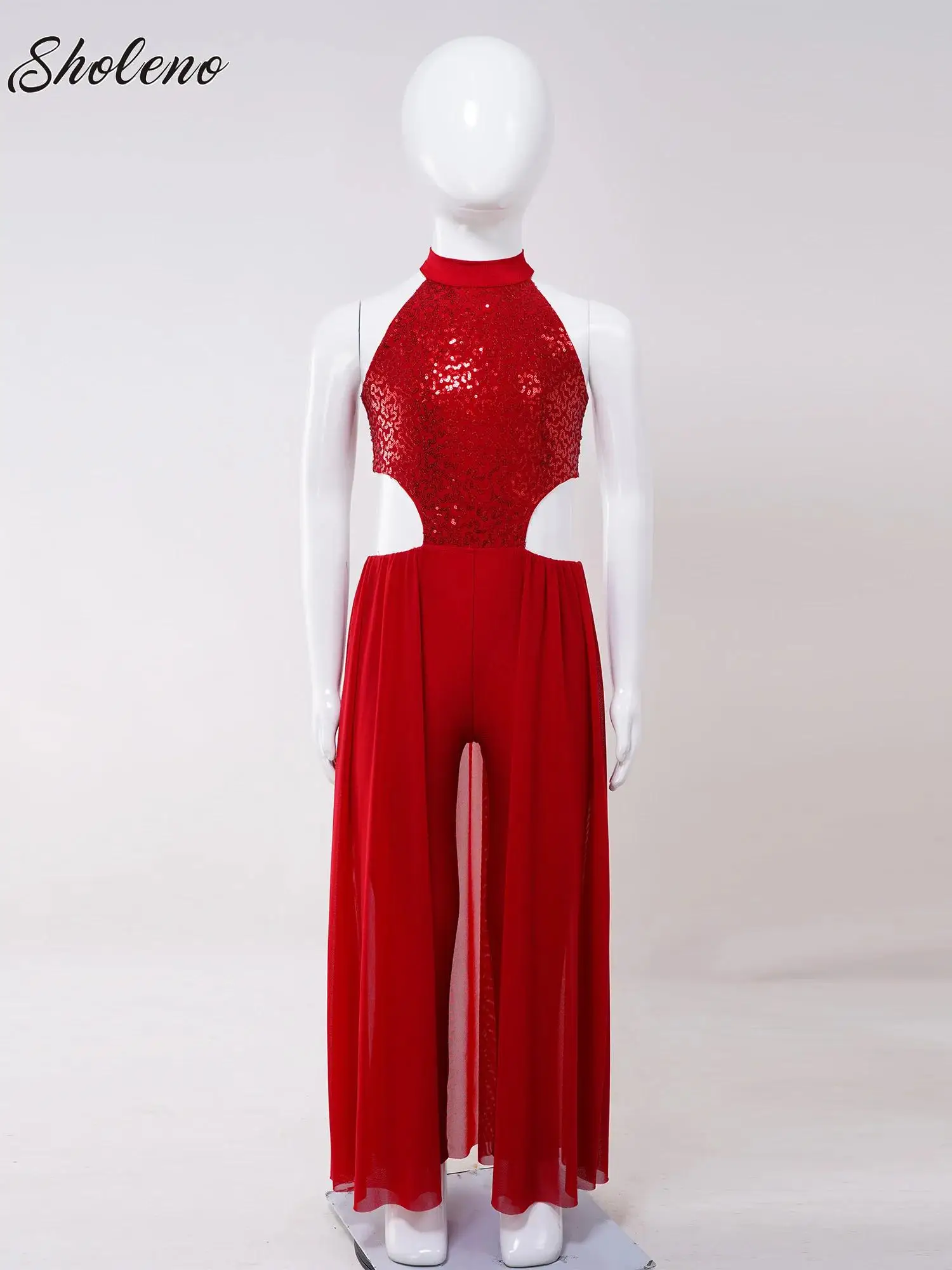 

Kids Girls Jazz Latin Dance Bodysuit Shiny Sequins Sleeveless Skirted Jumpsuit Lyrical Ballet Performance Costume Dancewear