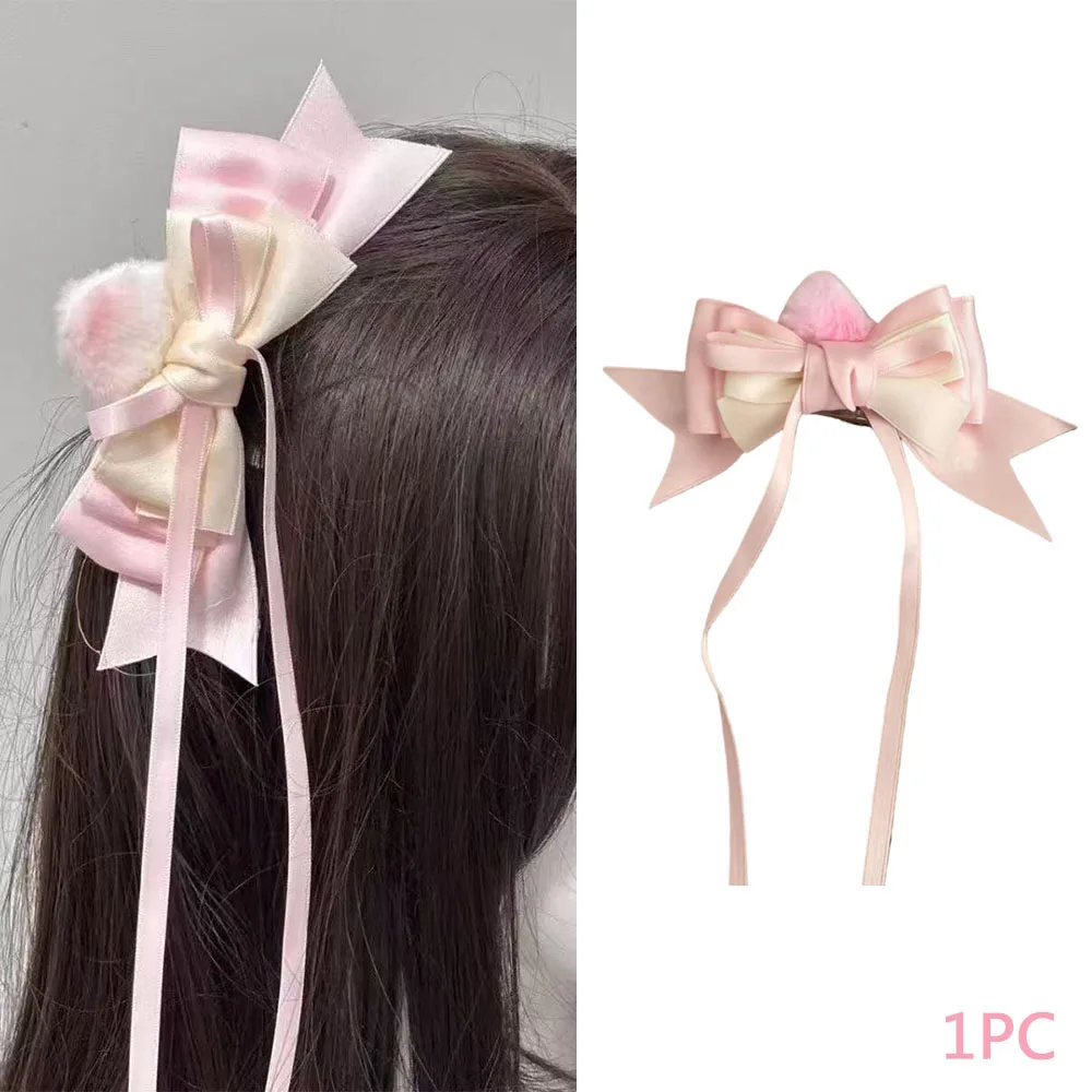 

1PC Gothic Lolita Style Hair Aaccessory Ballet Bow Ribbon Hair Clip Fashion Cute Niche Design Girls Retro Comic Cosplay Cat Ears