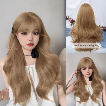 26 Cal głęboka blond Lolita damska peruki syntetyczne z hukiem długa naturalne kręcone włosy peruka dla kobiet codziennego użytku Cosplay odporna na ciepło