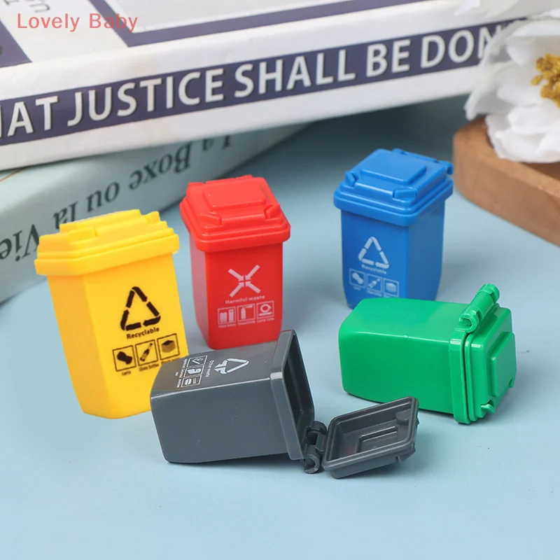 【BBS】5 unidades/conjunto 1:12 casa de bonecas em miniatura lata de lixo modelo acessórios móveis brinquedos