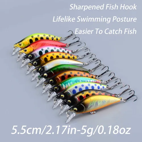 Imagen 2 del producto 11 Uds Pesca señuelo de Pesca Minnow cebo duro Artificial para lubina carpa Lucio salmón trucha señuelo pesca