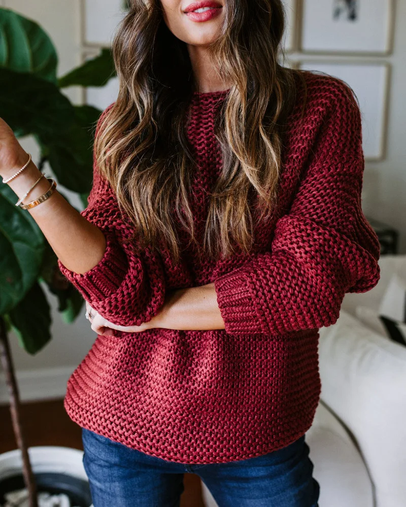 

Women's Chunky Knit Sweater Oversized Fit Round Neck Stylish Outfit for Daily Casual Cozy Looks