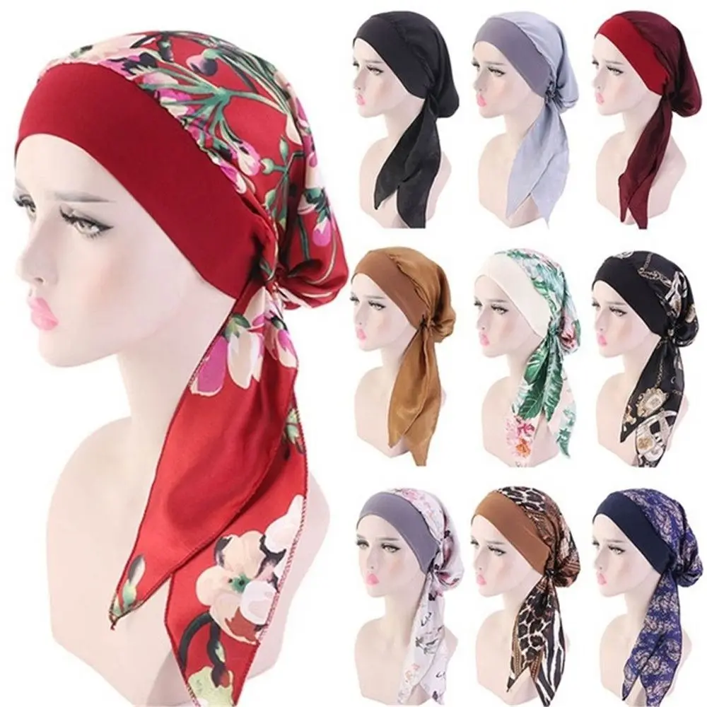 Ajustável pré-amarrado headwear impresso turbante muçulmano quimio pirata boné câncer cabeça cachecol chapéu de perda de cabelo