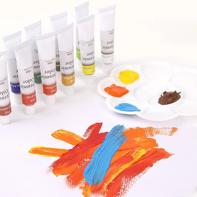 12 Colors 12ml Glass Ceramic Paints Set Hand Painting Diy No Bake Wash Without Fading Aluminum Tube for Beginners and Kids