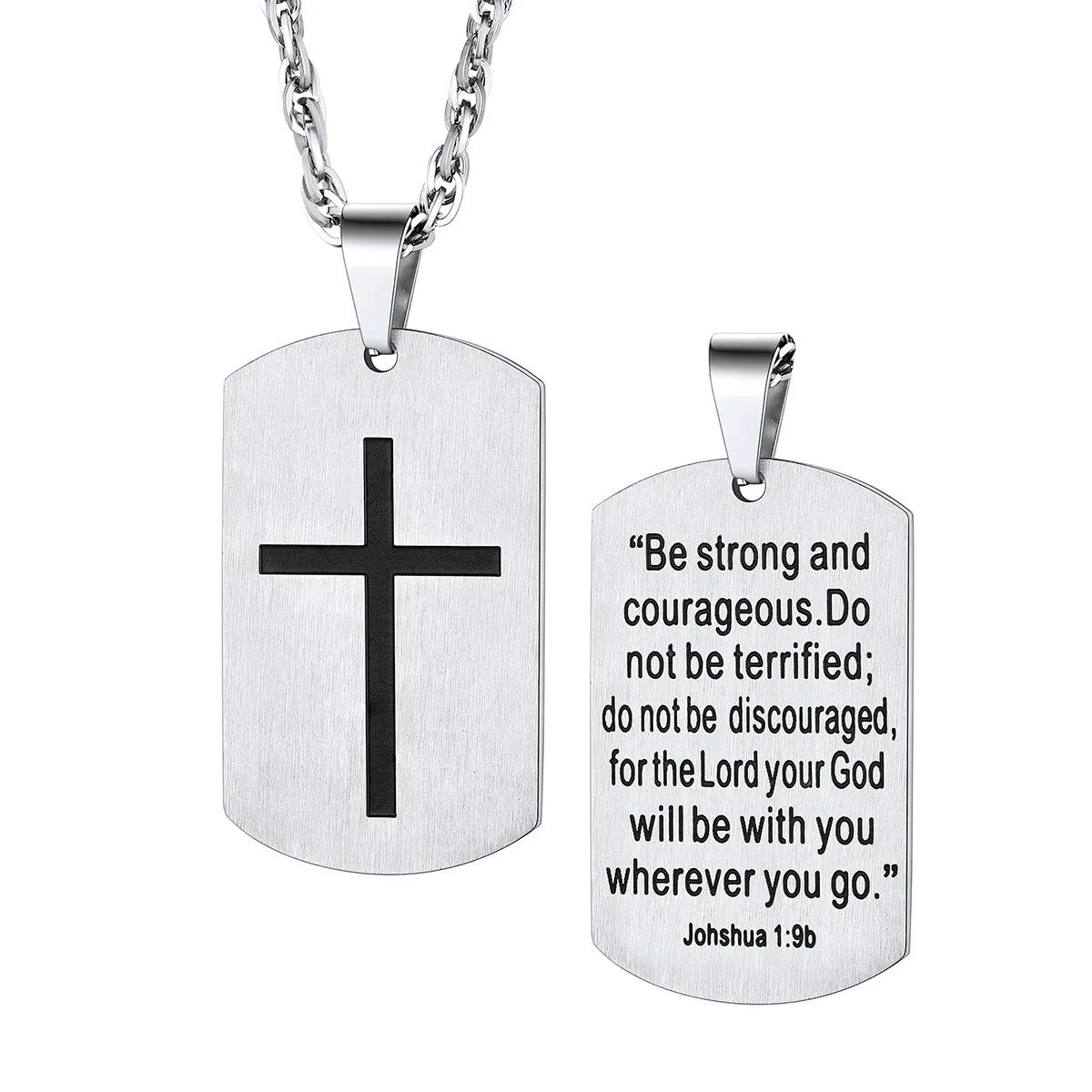 

Stainless Steel Deep Engrave JOSHUA 1:9B Black Glaze Cross tag Necklaces for Man Inspirational Encourage Religious jewelery Gift