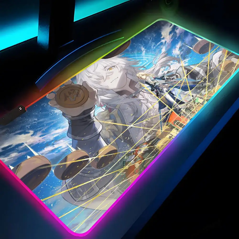 Honkai Star Rail Mouse Pad XXL RGB Gaming Mouse Pad HD Gamer Accessories Large LED Light MousePads PC Carpet With Backlit