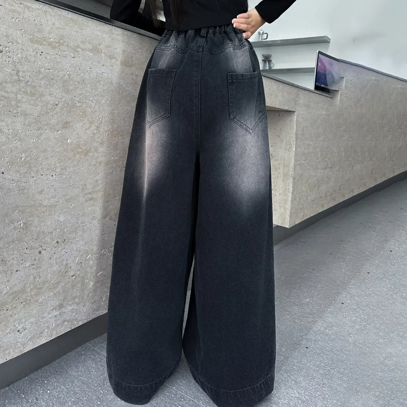 Girls Jeans Children\'s Clothing Spring Autumn Teenager Kids Denim Pants 8 10 12 13 14 Years Wide-leg Trousers School Girls Jeans