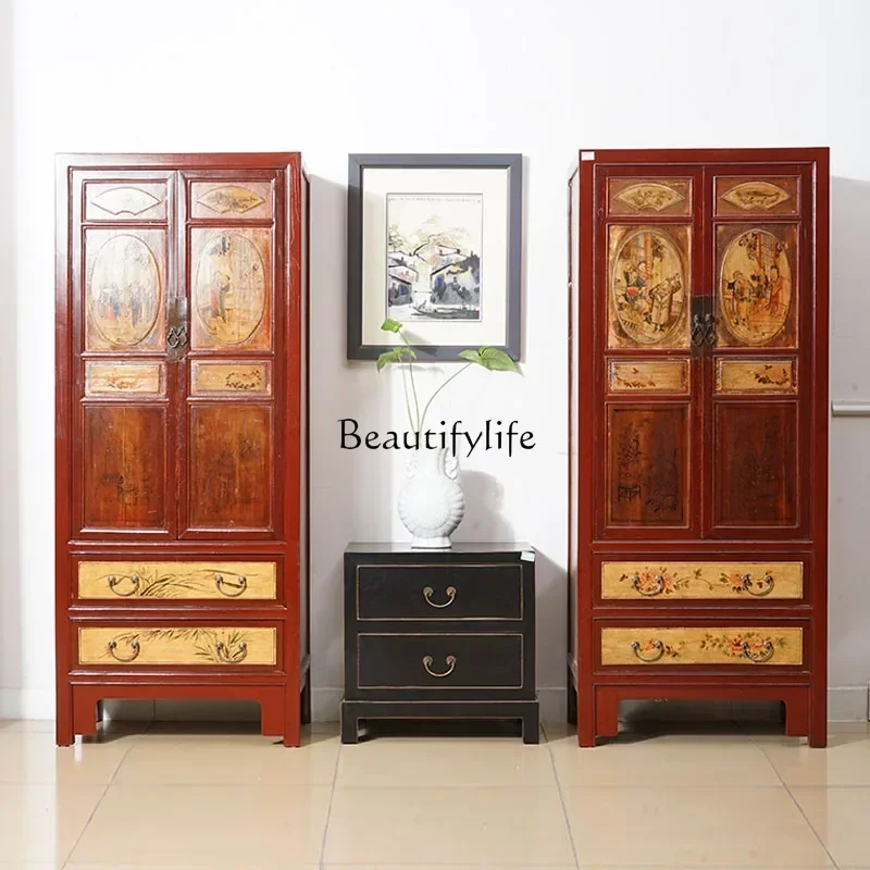 Solid wood new Chinese classical painted furniture bedroom wardrobe storage stand book