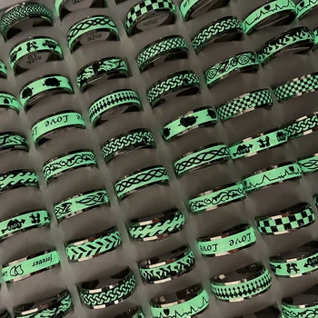 Anillo de acero inoxidable con brillo nocturno para hombre, anillos de estilos mixtos Punk Hip-Hop, uso diario para fiesta, accesorios para dedos de tendencia, joyería, 10 Uds.