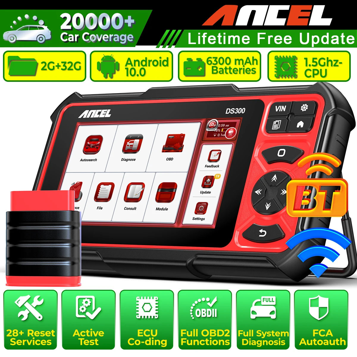 

Lifetime Free Update ANCEL DS300 OBD2 All System Car Scanner Bi-directional ECU Coding IMMO A/F Adjust OBD 2 Diagnostic Tool