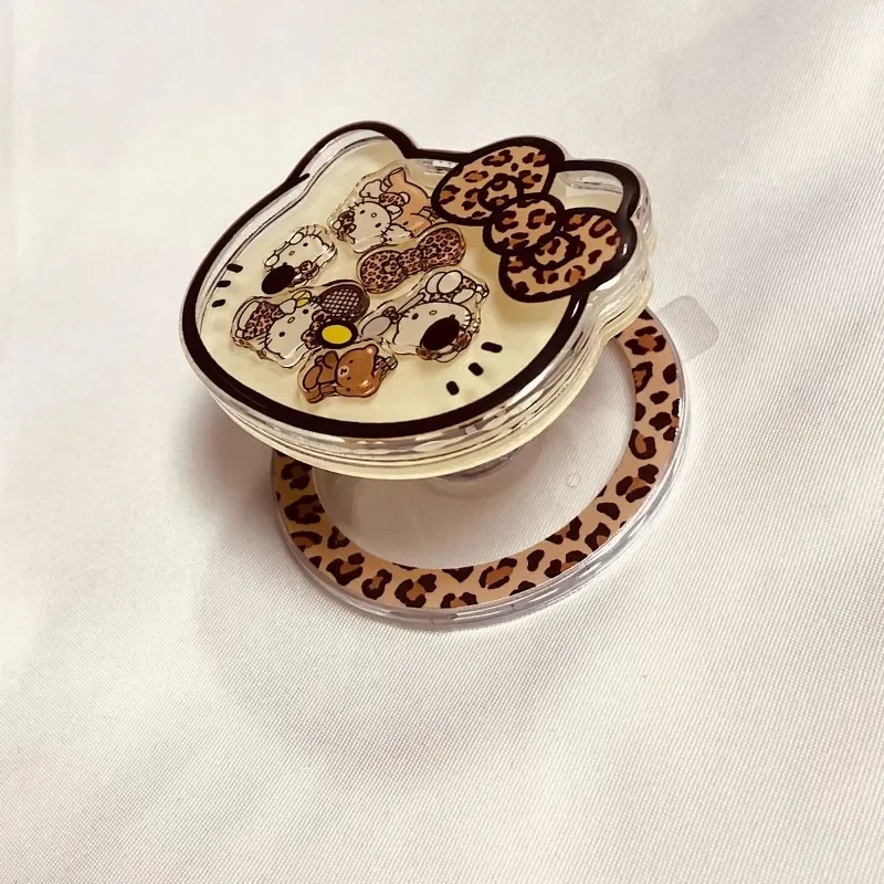 韓国風漫画のかわいいヒョウ柄音楽磁気ブラケット iPhone 17 16 Samsung対応 吸着式安全デスクトップサポートスマホスタンド