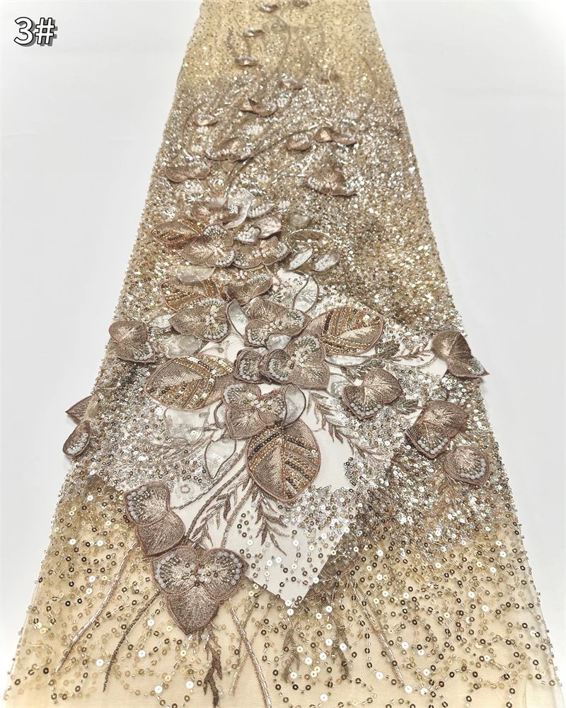 نسيج الدانتيل الأفريقي 2025 جودة عالية الفرنسية ثلاثية الأبعاد زهرة غاري التطريز الخرز الترتر تول أقمشة الدانتيل لفستان الحفلات