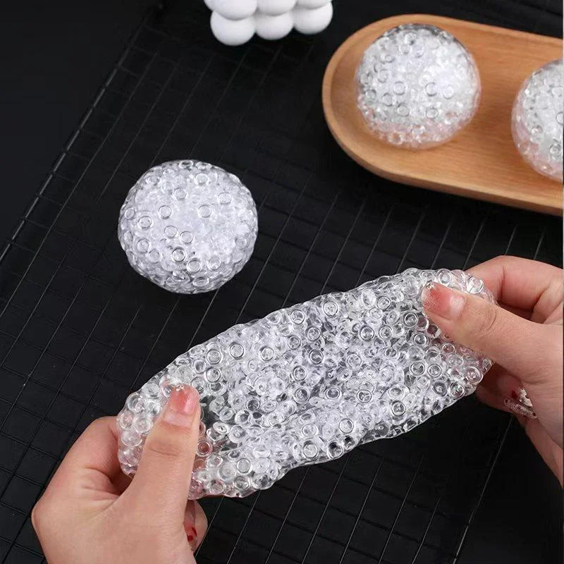 Ice Beads Bubble Squishy Stress Ball, Super Soft Crunch Fidget Toy, Clear Squeeze Ball for ADHD Autism & Daily Relaxation