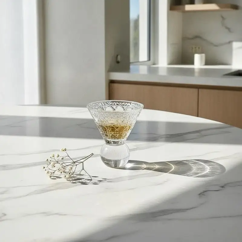 Retro Gem Pattern High Stem Glass Cup Nordic Pure Color Universal Drinkware For Ice Coffee Juice Bubble Water