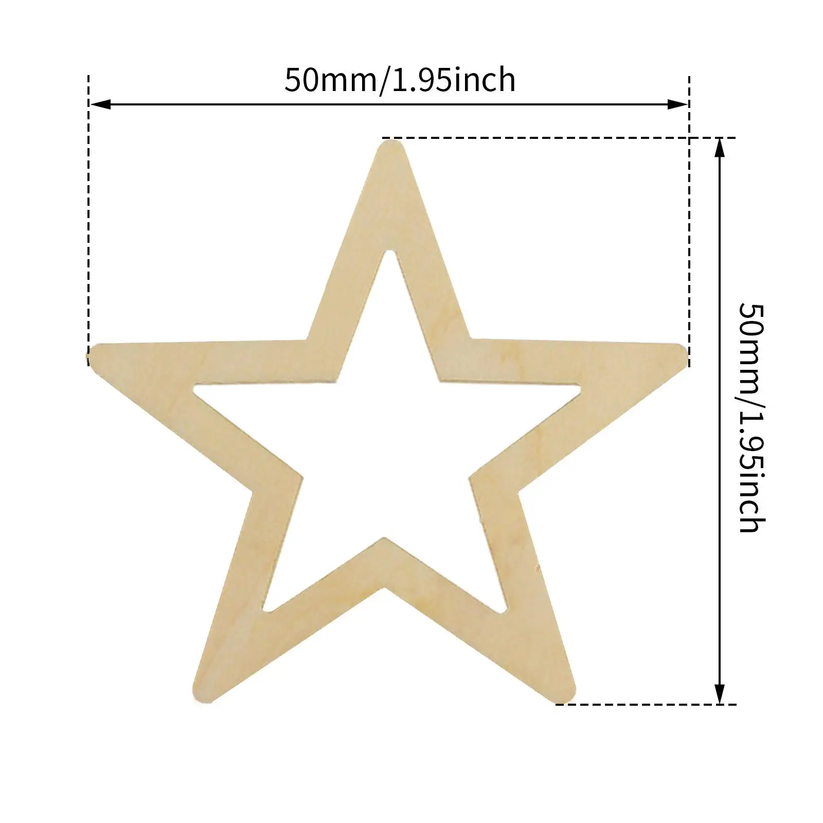 25Pack 50mm Hollow Star Shape Unfinished Wooden Embellishment for Craft Christmas Wedding Decoration DIY Supplies