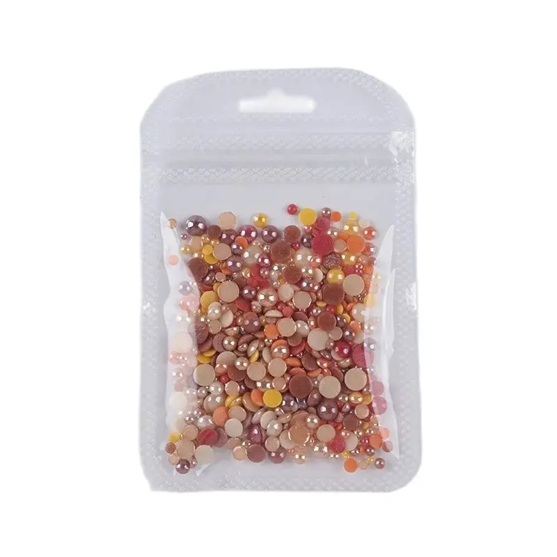 Maillard Color Style Half Round Pearls 2-6MM Mix Size Ceramic Rhinestones 1000pcs/lot for DIY Nails Art Garment