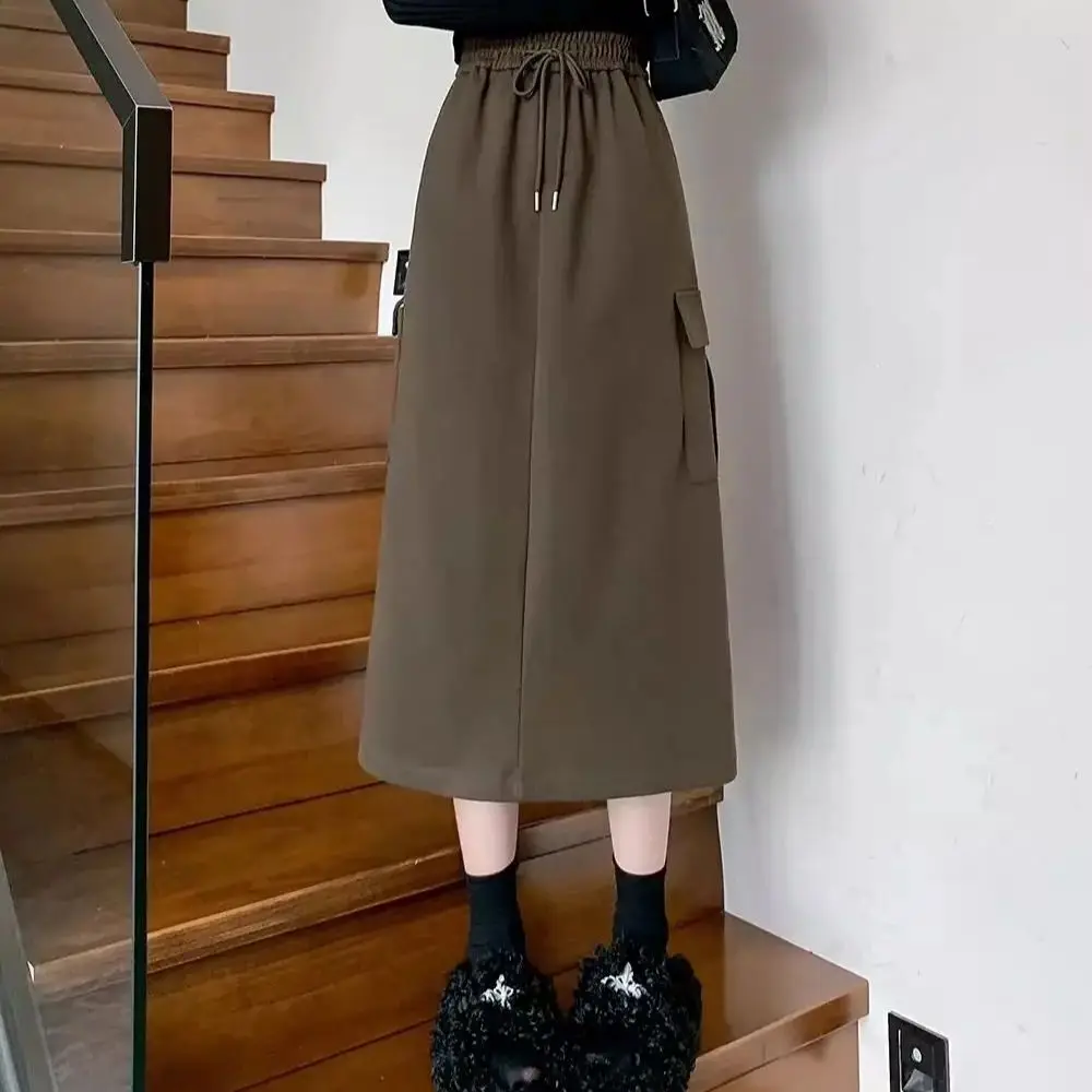 Grote Maat Halfbody Rok Lente Herfst Winter Model Hoge Taille Gedrapeerd Casual Mid-Length Tweed Split One-Step Rok Student