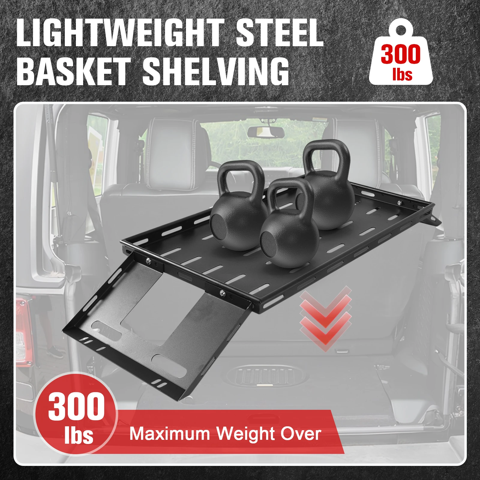 Auto Luggage Rack Wear Resist Car Trunk Luggage Frame Anti-Scratch Lightweight Steel Tray Organizer for 07-25 JK/JL Wrangler