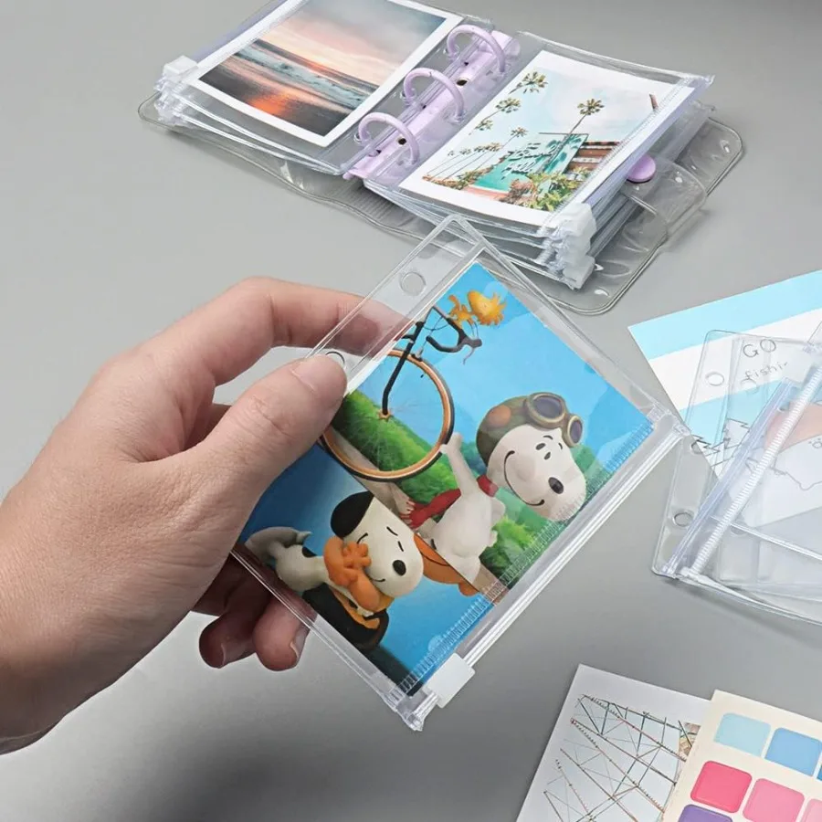 12 pacotes de bolsos fichários transparentes, mini tamanho, zíper, bolsa à prova d'água, folhas soltas, 3 furos, bolsos fichários com zíper para Jourl B