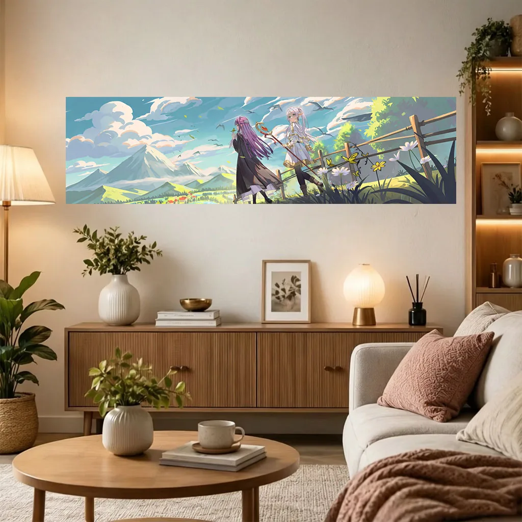 1PC F-Frieren long Tapestry Snow Mountain Butterfly Print Polyester Wall Hanging Fantasy Decor Bedroom Dorm Otaku Fans Gift