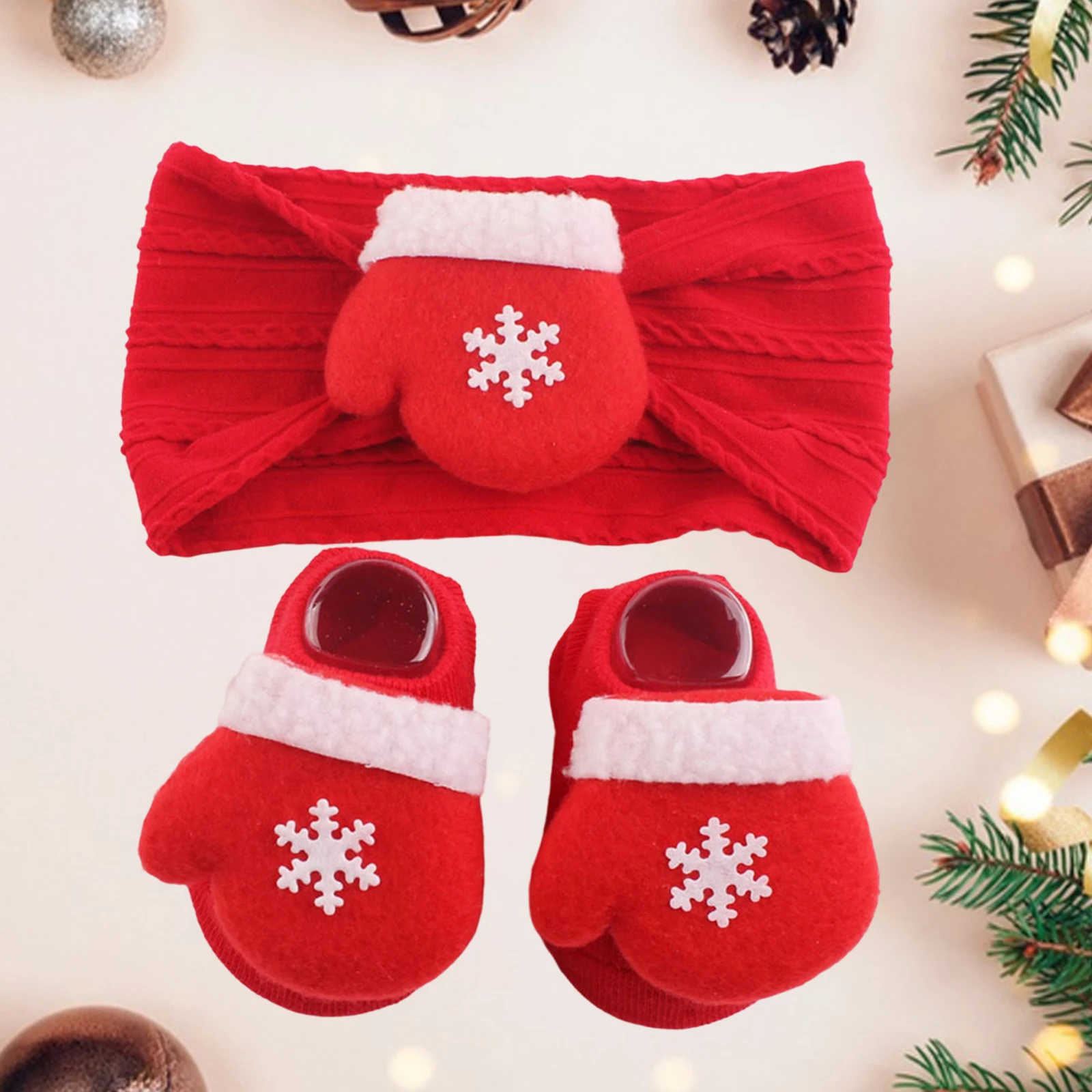 0-1Years Christmas Infant Baby Present Set, Santa Claus/Gloves/Snowman Soft Warm Newborn Socks and Hairband