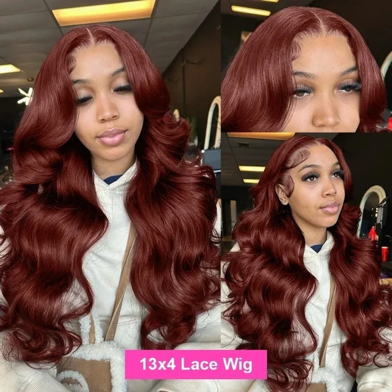 Reddish Brown 250% HD Dark Red Brown Body Wave 13x6 Lace Front Human Hair Wigs 13x4 Lace Frontal Wig