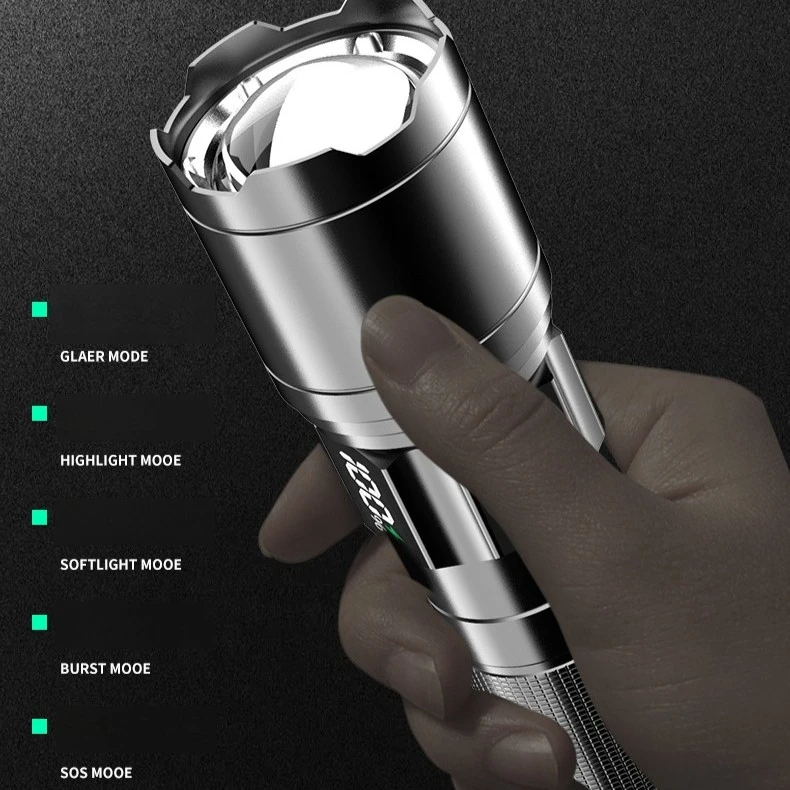 ZHAOZHANGX LCD شاشة ديجيتال مصباح يدوي مخفي شحن سريع سبائك الألومنيوم 1800mAh تلسكوبي التكبير المحمولة الإضاءة في الهواء الطلق #6