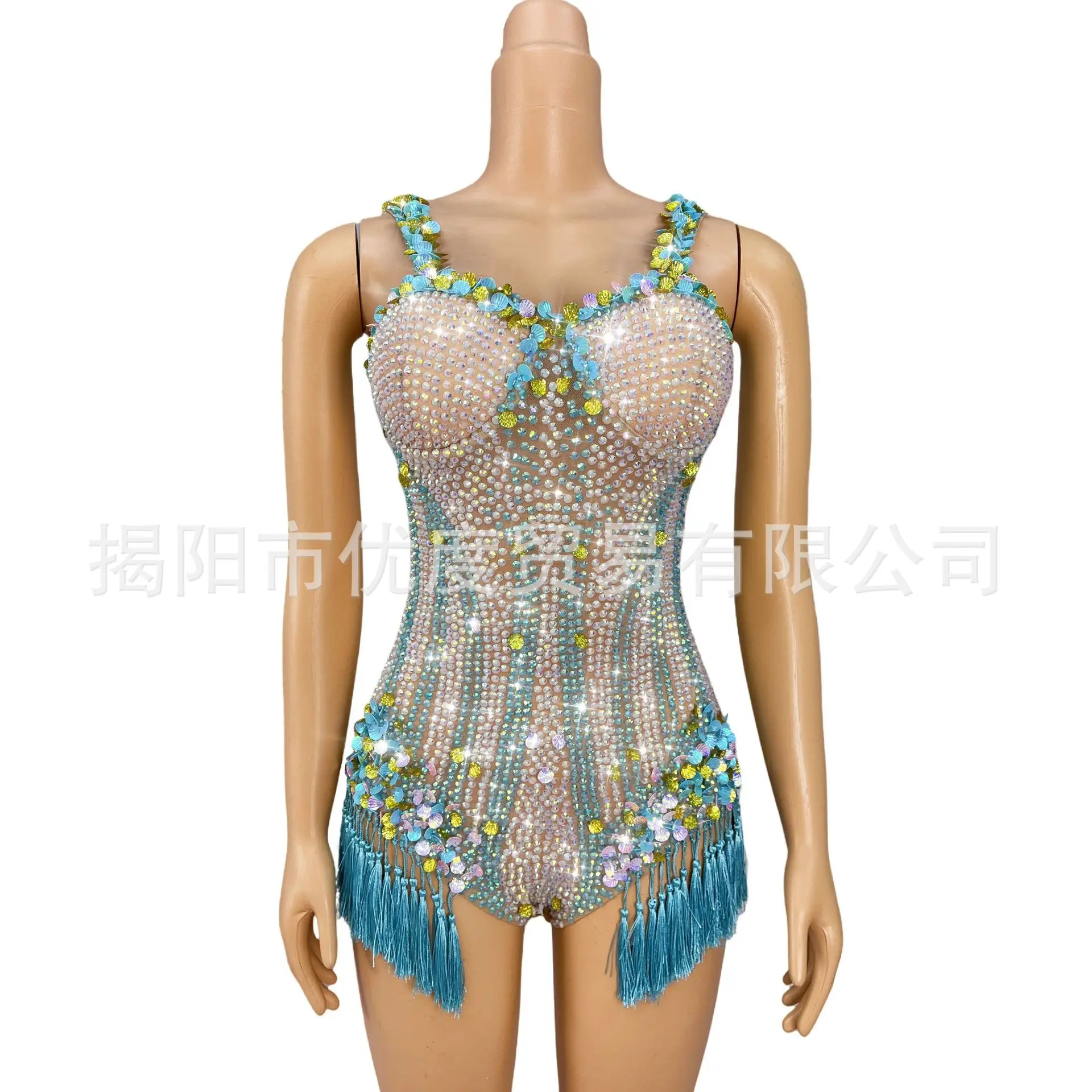 الصناعة الثقيلة حجر الراين مهدب بذلة الإناث المغني حفلة ليلة مرحلة الأداء الملابس نانينغ عالية شوكة فساتين السهرة