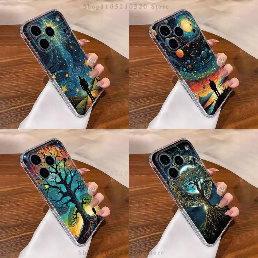 

Starry Sky Art Trees Phone Case For iPhone 17,16,11,15,13,14,12,Air,Mini,Plus,Pro,Max,Plus,E Clear Soft Shell