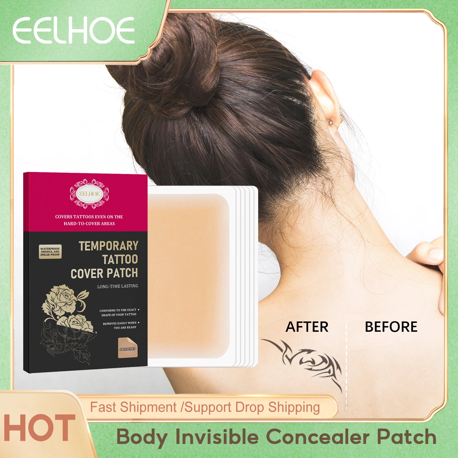 

Eelhoe Body Invisible Concealer Patch Lasting Waterproof Full Coverage Makeup Base Cosmetic Remove Tattoo All Skin Concealer Pad